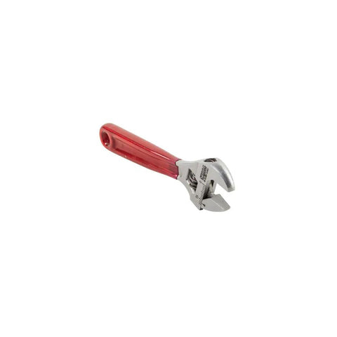 Adjustable Drive Wrench, Half Inch Jaw Capacity, Four Inch Length, Forged Heat Treated Alloy Steel, High Polish Chrome, Red Handle