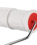 Pro Grade Texture Paint Roller Delivers Killer Brick and Rustic Stone Looks on Interior Walls Patio Walkways and DIY Renovations Effortless Glide with Zero Sweat Red, close-up of roller cover and handle.