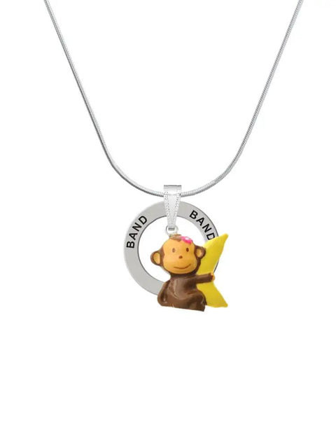 Cute Resin Monkey Hugging A Banana Necklace With 18 Inch Silvertone Chain Hand Painted Three Dimensional Charm Lightweight Lowkey Fire Everyday Essential
