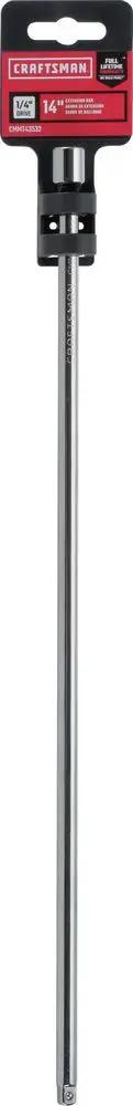 Quarter Inch Drive Extension Bar, 14 Inch Long, chrome plated for tough auto and home socket access, corrosion resistant