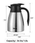 Built Tough 34 Oz Thermal Coffee Carafe With Double Wall Stainless Steel Vacuum Insulation, 8.12-inch height, slick silver design.