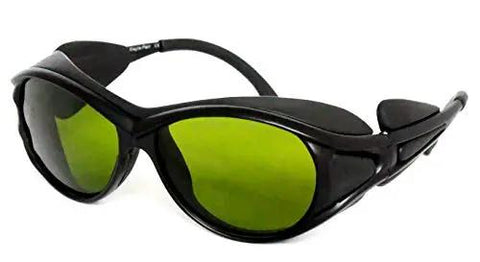 Top Shelf Heavy Duty Laser Safety Glasses With Wide Spectrum Filtering For UV And Infrared Light, black PC wraparound design.