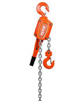 Front view of orange VEVOR manual lever chain hoist with chain and hook