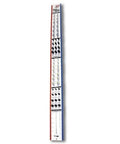 Nut and bolt thread checker gauge, wall-mounted, long vertical strip with red and blue edges and thread charts
