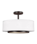 Nance Two Light Semi Flush Convertible Pendant Light Fixture In Brushed Nickel Finish with white drum shade