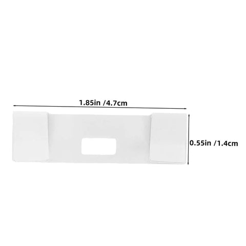 Vertical Blind Repair Tabs Kit With Metal Clips For Replacement Slats Vane Savers Easy Installation Quick DIY Fix For Window Curtains Keeps Blinds Lookin Fresh And Aesthetic Maintenance For Long Lasting Performance. White tab with dimensions visible.