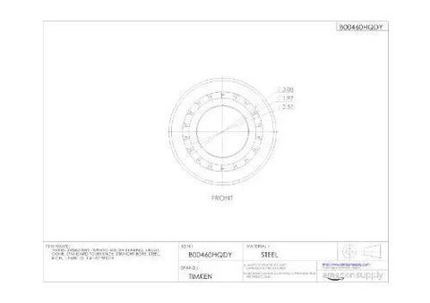 Technical drawing of Single Cone Tapered Roller Bearing Inner Ring For Connecting To Outer Cups (Outer Ring Sold Separately).