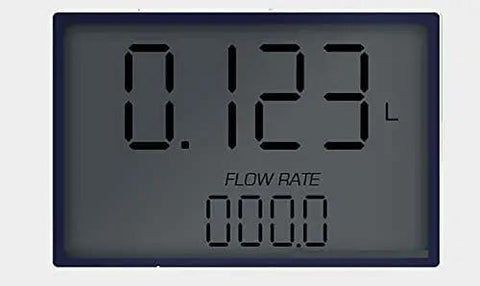 Digital display of 1 Inch Turbine Flow Meter for water and liquids showing flow rate in liters, with clear and precise readout.