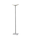 Celeste 71 Inch LED Torchiere Floor Lamp with marble base, frosted glass shade, brushed steel finish, and 24W LED lighting.
