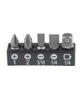 Compact Five Piece Mini Ratchet Set For Tight Spots With Phillips And Slotted Bits One Quarter And Five Sixteenths Inch Nut Drivers