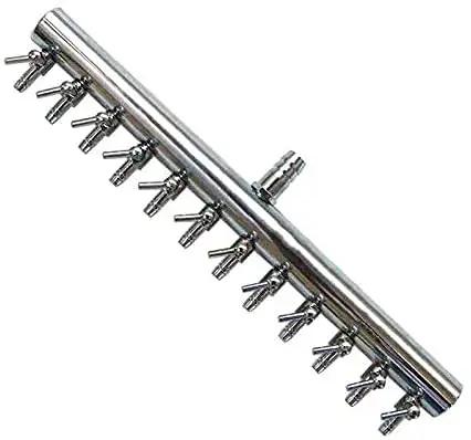 12-Way Aquarium Air Manifold Valve Inline Flow Controller With Lever Adjustment Nickel Plated Copper Splitter Fit 4mm 6mm Tubing, top view.
