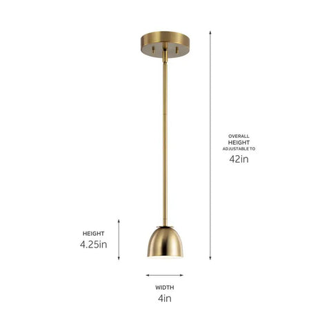 Baland 4 Inch 1 Light Mini Pendant in Brushed Natural Brass with clean slick compact design for various spaces
