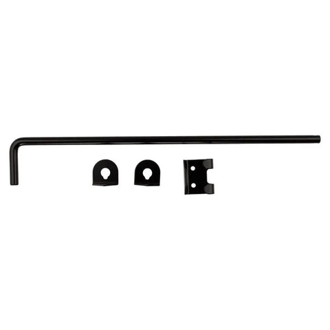 Beefy Heavy Duty Cane Bolt Door Latch Half Inch By Eighteen Inch Black Steel Gate Hardware displayed on white background