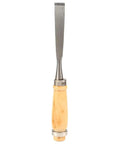 Single chisel from Pro Grade Wood Chisel Set 12 Piece With Carving Gouges And Hardened Steel Chisels, wooden handle, metal blade.