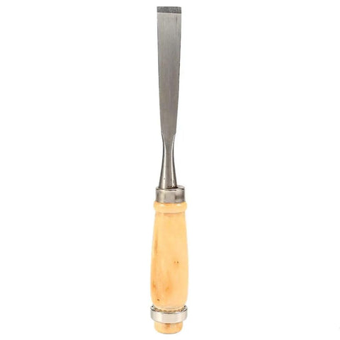 Single chisel from Pro Grade Wood Chisel Set 12 Piece With Carving Gouges And Hardened Steel Chisels, wooden handle, metal blade.