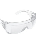 Top Shelf Polycarbonate Safety Glasses Featuring Scratch Resistant Clear Lens And Frame With Ansi Z87 Impact Certification For Heavy Duty Job Site Protection And Durable Work Eyewear, clear lens side view.