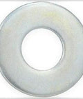 100 Pack United States Standard Flat Washers 1/4 Inch Zinc Plated For Corrosion Resistance BCP With 5/16 Inch Inner Diameter And 3/4 Inch Outer Diameter.079 Inch Thick, showing a single washer with central hole and zinc finish