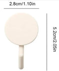 15 Pack Self Adhesive Wall Hooks With Hella Strong Grip No Drilling Damage Free Mounting For Towels Keys And Flatware Decorative Cutesy Style Perfect For Bathroom Office Or Closet Super Easy Setup And A Surefire Storage Winner, showing a clear image of a round white hook.