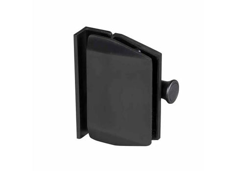 Rock Solid Matte Black Glass Gate Latch With Heavy Duty Magnetic Side Pull Hook, close-up view, designed for pool fence security.