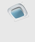 Bladeless Ceiling Fan With Light Turquoise Blue Full Spectrum LED Chandelier Fly Modern Design visible from top angle.