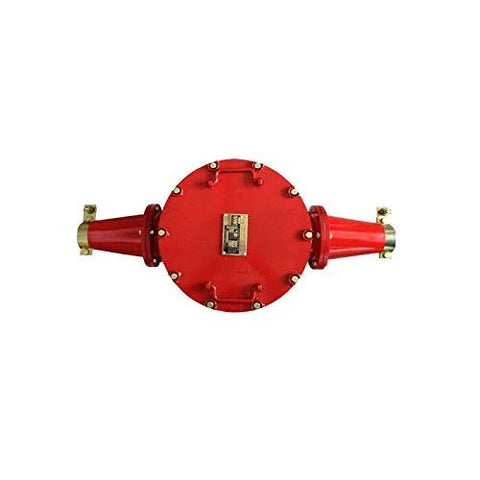 Front view of red explosion-proof high-voltage cable junction box with dual side cable glands for mining use.