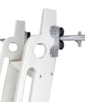 Up-close view of heavy duty carbon steel sliding ladder track kit with 19.7 foot telescopic rail and pulleys for library use