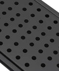 Close-up of the quick drip tray with perforated design for Top Shelf Heavy Duty Stainless Steel Pitcher Rinser With Power High Pressure Spray Jet And Quick Drip Tray For Busy Commercial Kitchen Bar Cafe And Home Counter Use.
