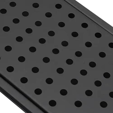 Close-up of the quick drip tray with perforated design for Top Shelf Heavy Duty Stainless Steel Pitcher Rinser With Power High Pressure Spray Jet And Quick Drip Tray For Busy Commercial Kitchen Bar Cafe And Home Counter Use.
