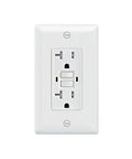 No Stress 20 Amp GFCI Outlet With Slick LED Indicator And Tamper Resistant Shield UL Certified White Wallplate And Screws.
