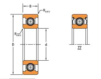 Technical diagram of 6205 ZZ Ball Bearings 2 Pack With Dual Metal Seals 25x52x15mm Pre Lubricated Deep Groove Ball Bearings