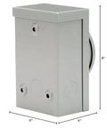 Side view of 30 Amp NEMA 3R Generator Power Inlet Box For Outdoor Use Hookup Up To 7,500 Running Watts, Weatherproof Powder Coated Steel, Gray