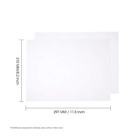 Sublimation Heat Transfer Paper 8.2 By 11.5 Inch A4 Size 100 Sheets Pack dimensions shown in millimeters and inches
