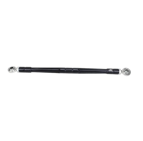 Black Adjustable Shifter Linkage Rod For Harley Davidson Softail Touring And Trike Ride Ready 11.5 To 12.5 Inch 6061 T6 Aluminum With Stainless Steel Joints And Five Sixteenths Inch Stud Compatibility. side view
