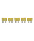 Quick Swap Atc Automotive Fuse 20 Amp 32 Volt Yellow Blade Fast Acting Auto Circuit Protector 5 Pack displayed in a row.