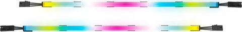 Two 350mm iCUE LS100 Smart Lighting Strips Expansion Kit With 21 Addressable LEDs Each shown with colorful RGB glow