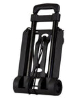 Compact folded EZ Roll Luggage Cart with lightweight aluminum frame for easy transport of luggage and supplies, telescopic handle visible