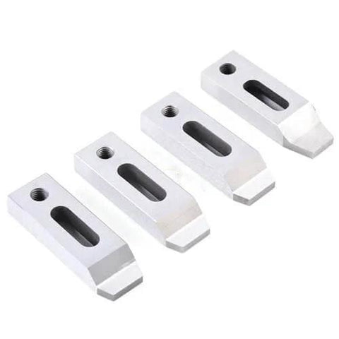 Stainless Steel Wire EDM Jig Holder Set 4 Piece For Precision Fixture Board And Woodworking Joinery Clamping Leveling Tool With M8x1.25 Screws Easy To Use And Pro Grade Durability, showing four metal holders.