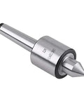 MT2 Morse taper live center tailstock for lathes; steel body with 60° pointed tip (front view)