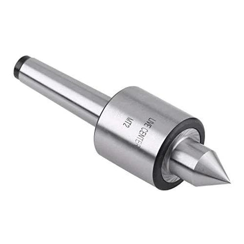 MT2 Morse taper live center tailstock for lathes; steel body with 60° pointed tip (front view)