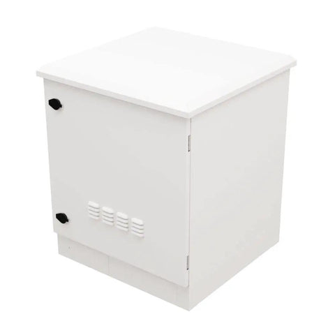 Heavy Duty Outdoor Network Cabinet 12U Floor Mount With Smart Temp Fan Control IP66 Weather Resistant Steel Rack in white