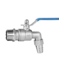Heavy Duty 304 Stainless Steel Ball Valve And Faucet Water Pipe Plumbing Drain Outlet Zero Hassle Solenoid Control Smooth Operator No Sweat Rust Free Finish, side view with blue handle