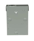 Rear view of 125 Amp main lug outdoor load center single unit, 4 spaces 8 circuits, NEMA 3R galvanized steel enclosure.