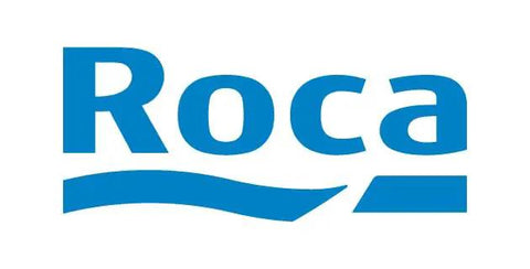 Roca logo in blue, symbolizing a modern brand, likely for bathroom products, on a white background.