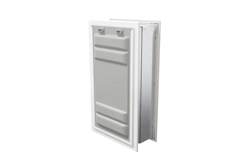 Premium Wall Mount Pet Door In White Xl featuring solid all metal telescoping tunnel and double flap design.