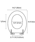Dimensions of Sparkly Resin Elongated Toilet Seat With No Hassle Quick Release And Smooth Slow Close Lid Easy Tool Free Setup.