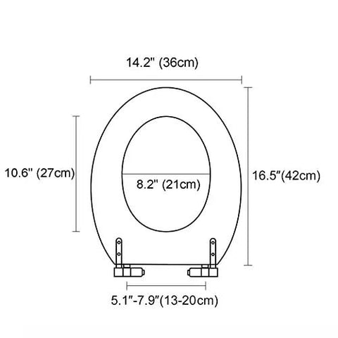 Dimensions of Sparkly Resin Elongated Toilet Seat With No Hassle Quick Release And Smooth Slow Close Lid Easy Tool Free Setup.