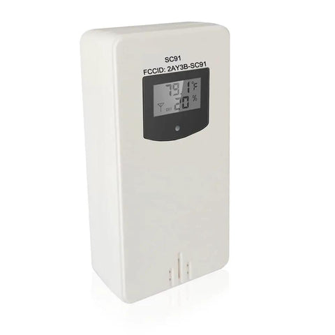 Wireless Outdoor Thermometer Sensor Replacement For SC91, Remote Sensor With 200ft Range, 3 Channel Receiver, Temperature And Humidity Display In Celsius Or Fahrenheit, Wall Mount Or Table Stand, Requires 2 AA Batteries, Not For SC92, SC93, SC31B white sensor front view