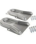 Caster Positioning Chocks 28-200 For Kitchen Equipment, Pack Of 2, stainless steel with screws shown.