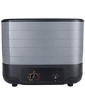 No Sweat Digital Food Dehydrator With Roomy Stackable Trays And Dead Easy Heat Controls For Preserving Premium Fruits Savory Beef Jerky Garden Herbs And Tail Wagging Dog Chews Backed By A Smart Forty Eight Hour Dial Plus Crisp Full Sweep Circulation front view with control dial and stackable trays.
