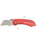 Amazon Basics folding utility knife with red aluminum handle, back-lock, 6.7 in long.